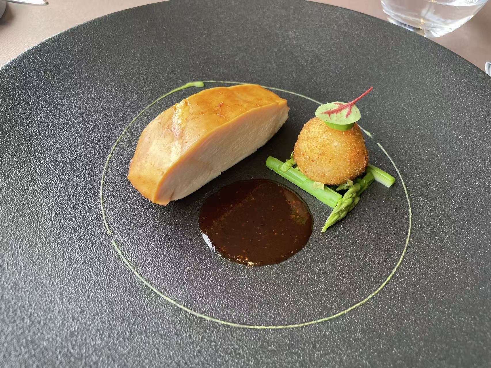 Poultry croquette served at a French restaurant in Hokkaido