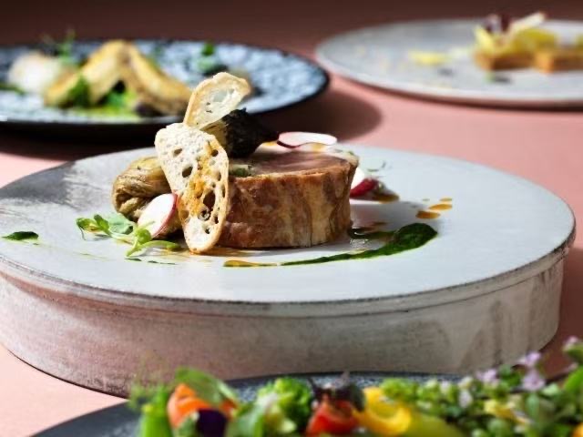 Terrine crostini plated for a private Hokkaido courtyard lunch
