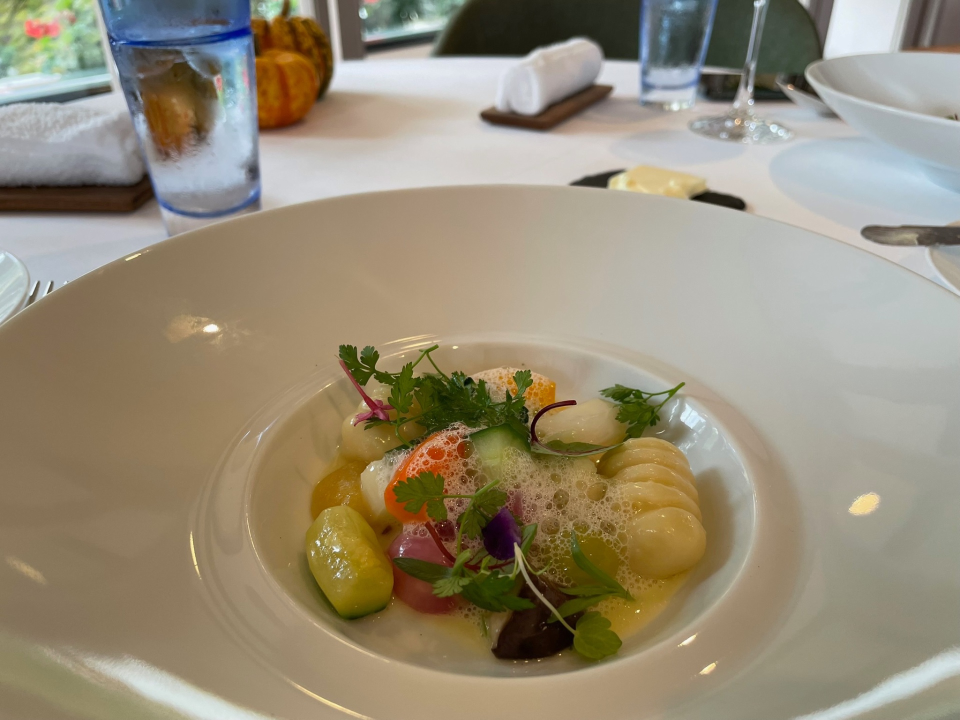 Gnocchi amuse-bouche plated at a Hokkaido auberge