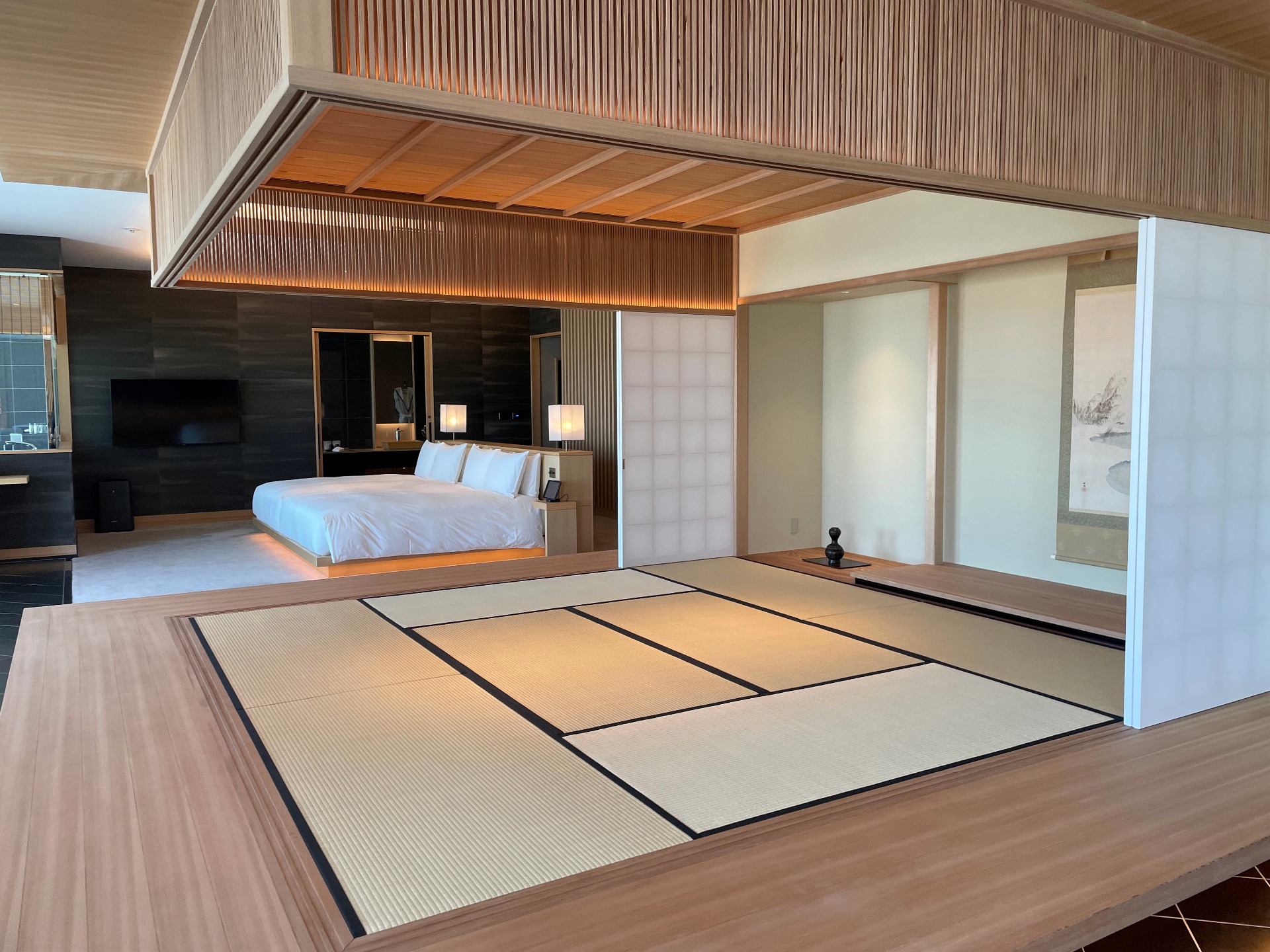 Contemporary tatami suite in a premium Japanese ryokan in Hokkaido